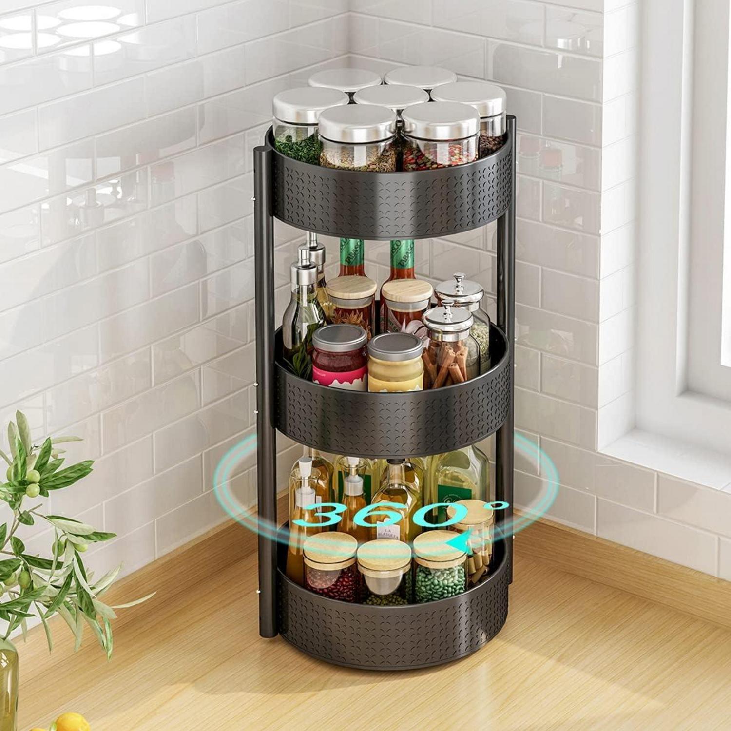 Drehbares Gewürzregal Kohlenstoffstahl Organizer Lazy Susan 3 Etagen