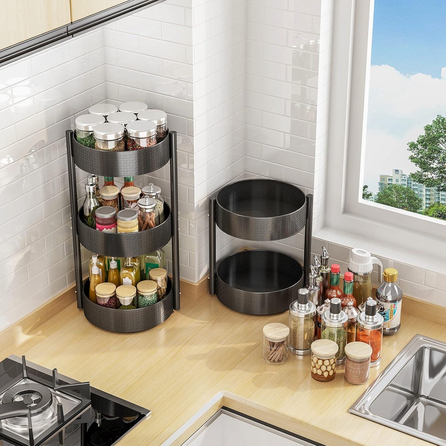 Drehbares Gewürzregal Kohlenstoffstahl Organizer Lazy Susan 3 Etagen