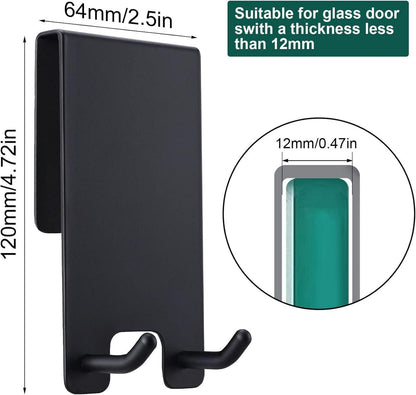 Duschhaken ohne Bohren 2er Set für Duschwand Schwarz 6-12 mm