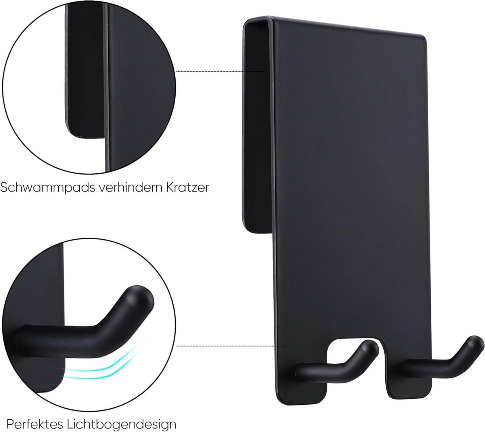 Duschhaken ohne Bohren 2er Set für Glasstärken 6-12mm Schwarz