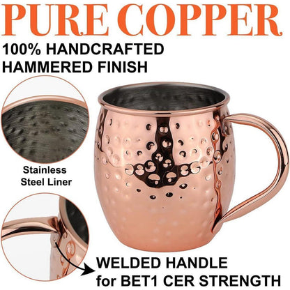 Handgefertigtes Moscow Mule Kupferbecher Set 16oz 4 Stück