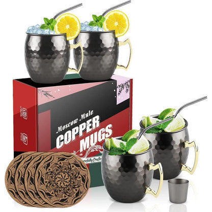 Moscow Mule Becher Set Kupfer Schwarz Geburtstagsgeschenke