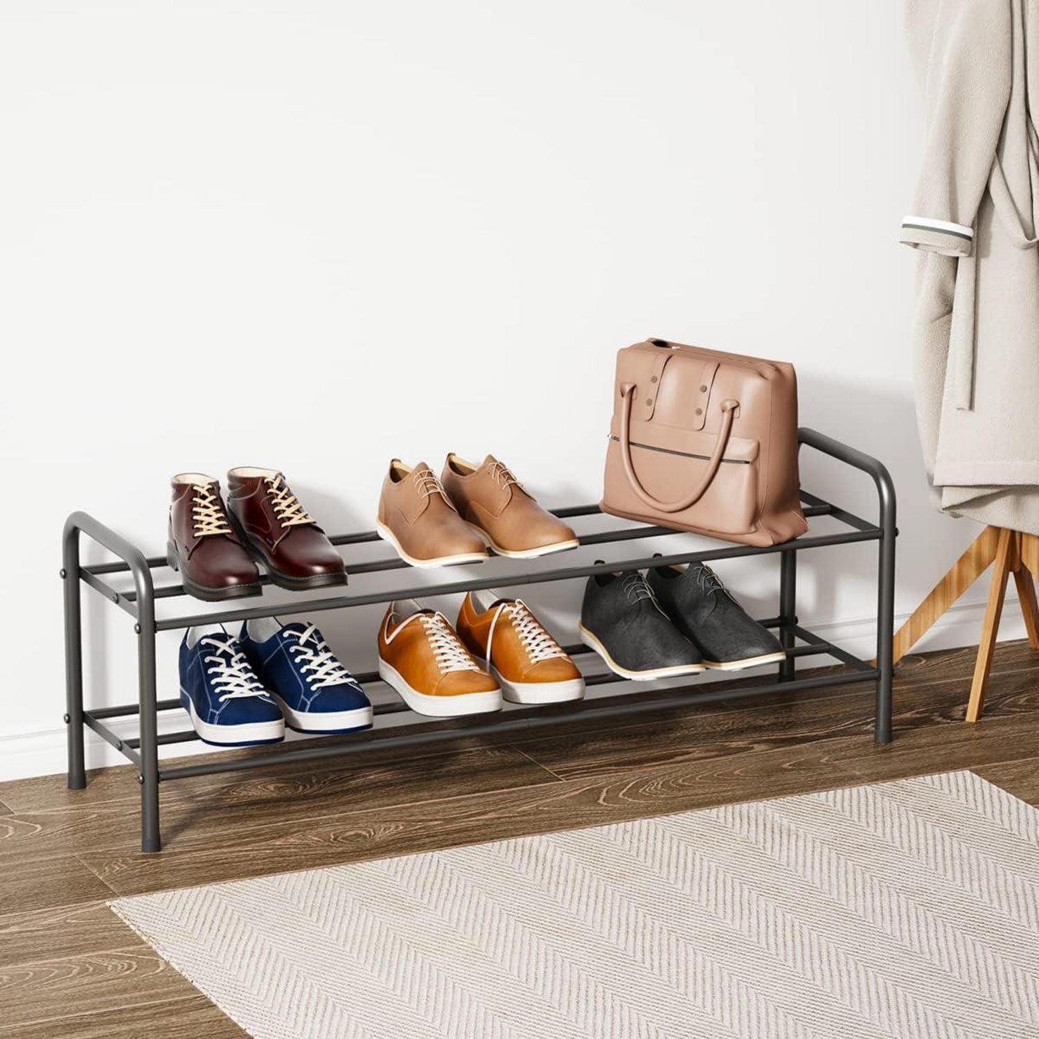 Edelstahl Schuhregal 2 Ebenen Organizer für 9-12 Paar Schuhe 80x26.2x33.5 cm