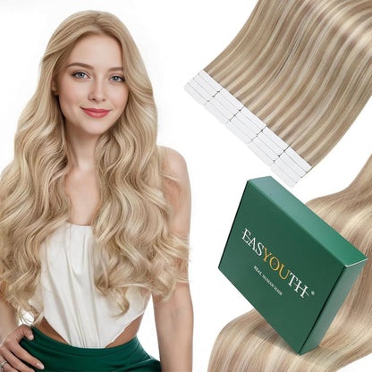 Echthaar Tape Extensions Blond Aschblond 55cm #18/613