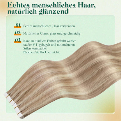 Echthaar Tape Extensions Blond Aschblond 55cm #18/613