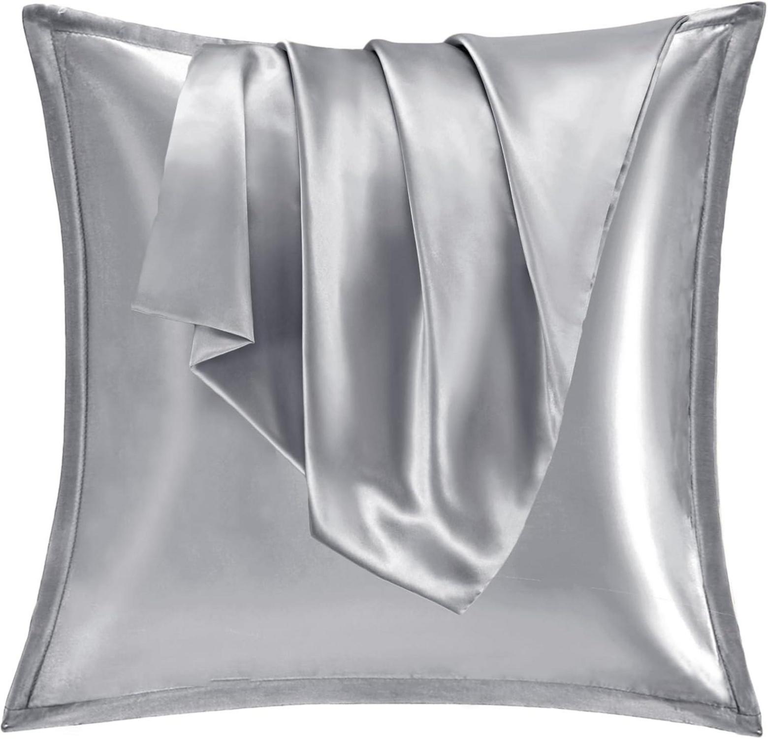 Satin Kissenbezug 80x80 Set Seidig Weich Reißverschluss Grau