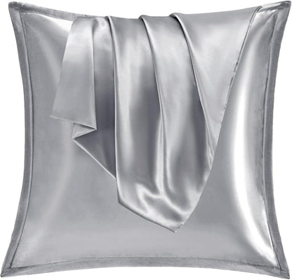 Satin Kissenbezug 80x80 Set Seidig Weich Reißverschluss Grau
