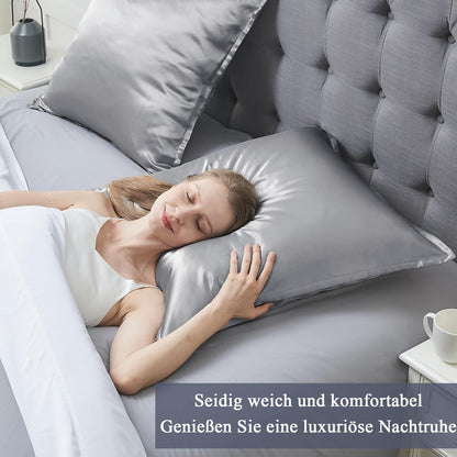 Satin Kissenbezug 80x80 2er Set Grau mit Reißverschluss
