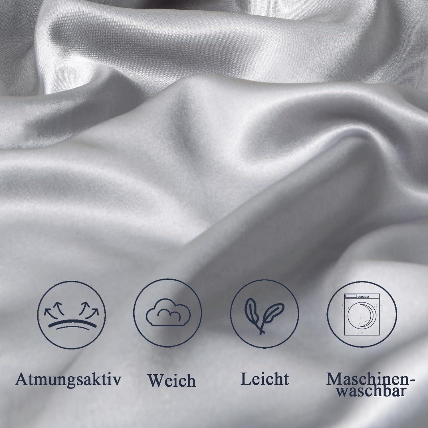 Satin Kissenbezug 80x80 2er Set Gray mit Reißverschluss