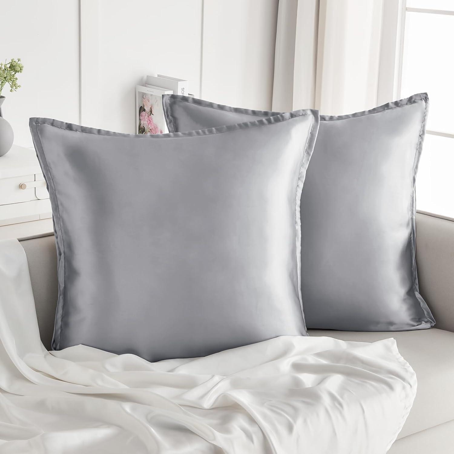 Satin Kissenbezug 80x80 2er Set Weich wie Silk Pillowcase Grau