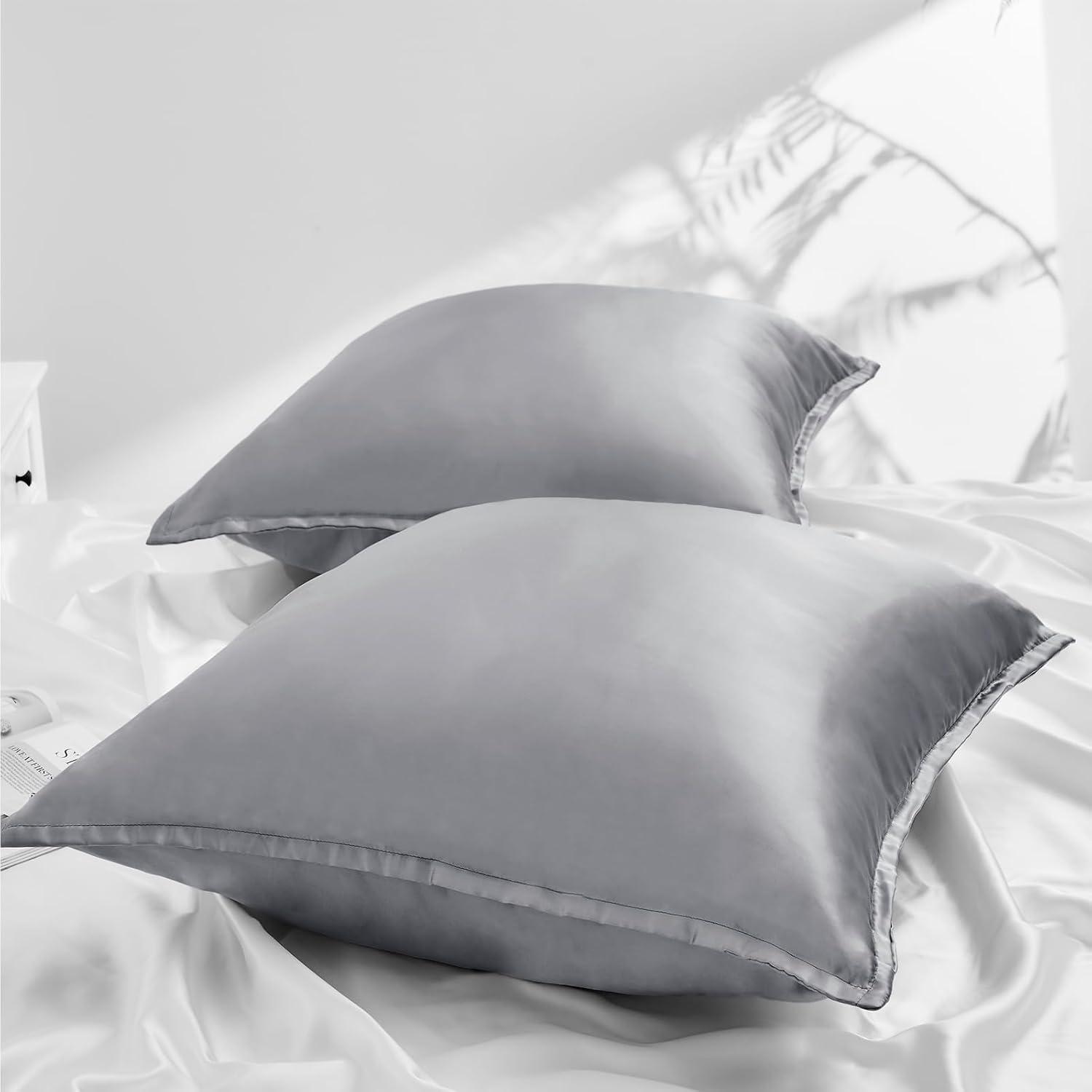 Satin Kissenbezug 80x80 2er Set Gray mit Reißverschluss