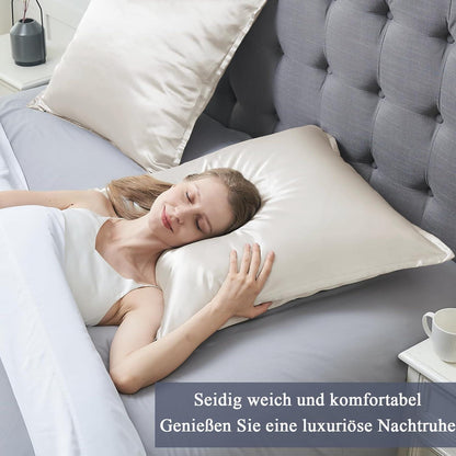 Satin Kissenbezug 80x80 Beige 2er Set Reißverschluss weich