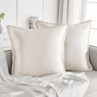 Satin Kissenbezug 80x80 Beige 2er Set Reißverschluss weich
