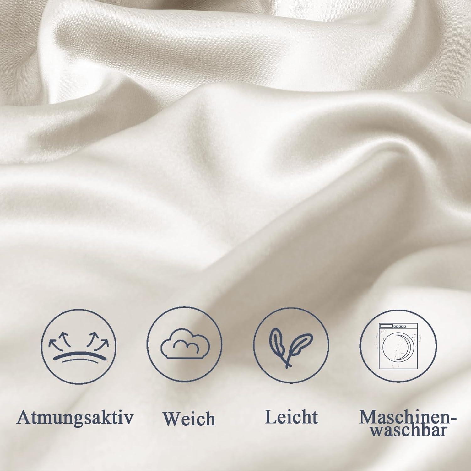2er Set Satin Kissenbezug 80x80 Beige Reißverschluss Curly Hair geeignet
