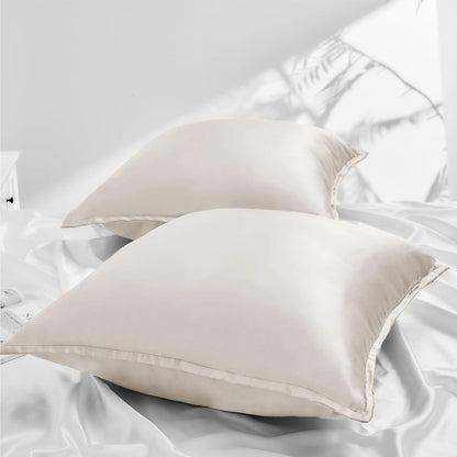 2er Set Satin Kissenbezug 80x80 Beige Reißverschluss Curly Hair geeignet
