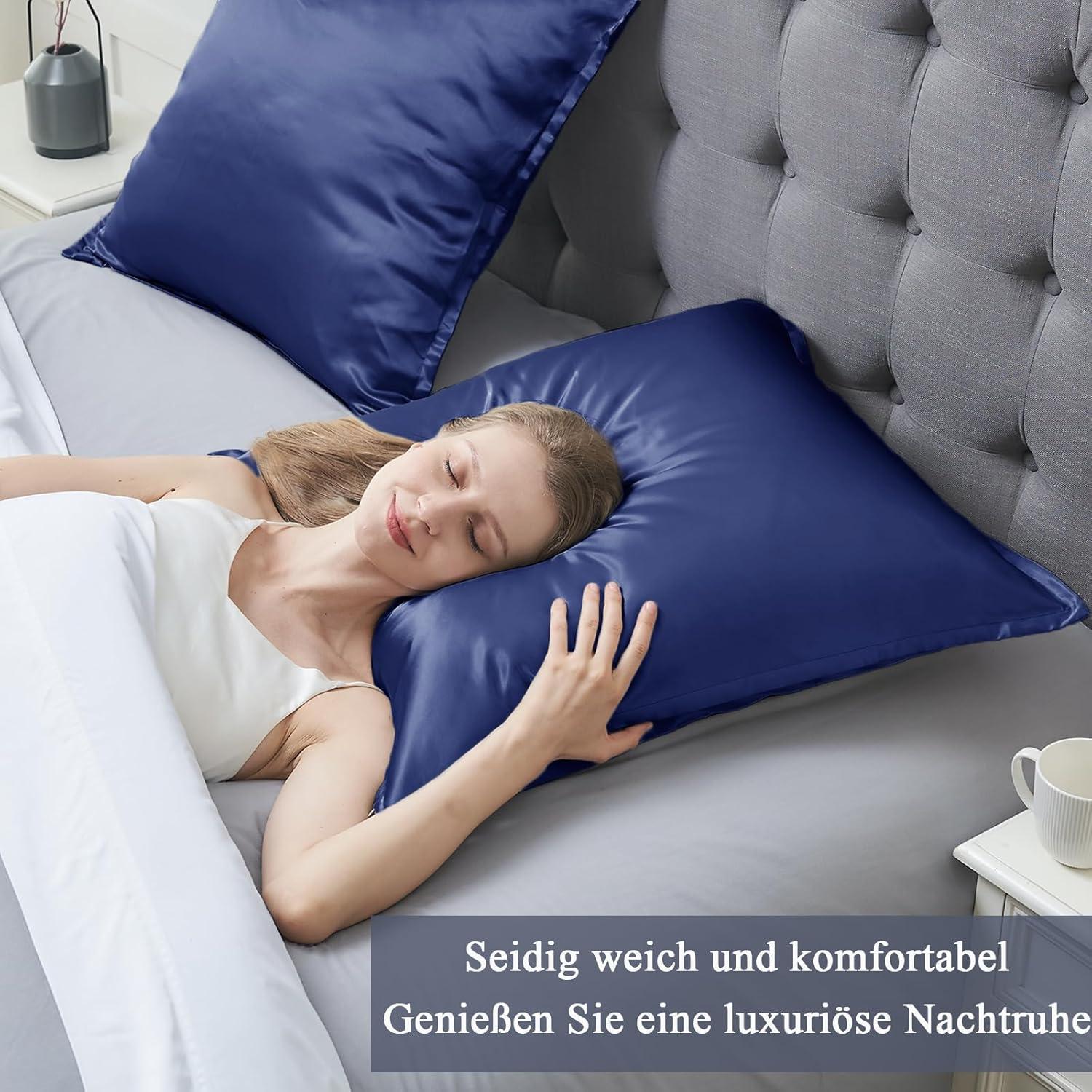 Satin Kissenbezug Navy 80x80cm 2er Set Reißverschluss Weich