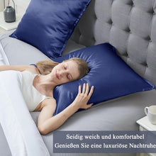 Satin Kissenbezug Navy 80x80cm 2er Set Reißverschluss Weich