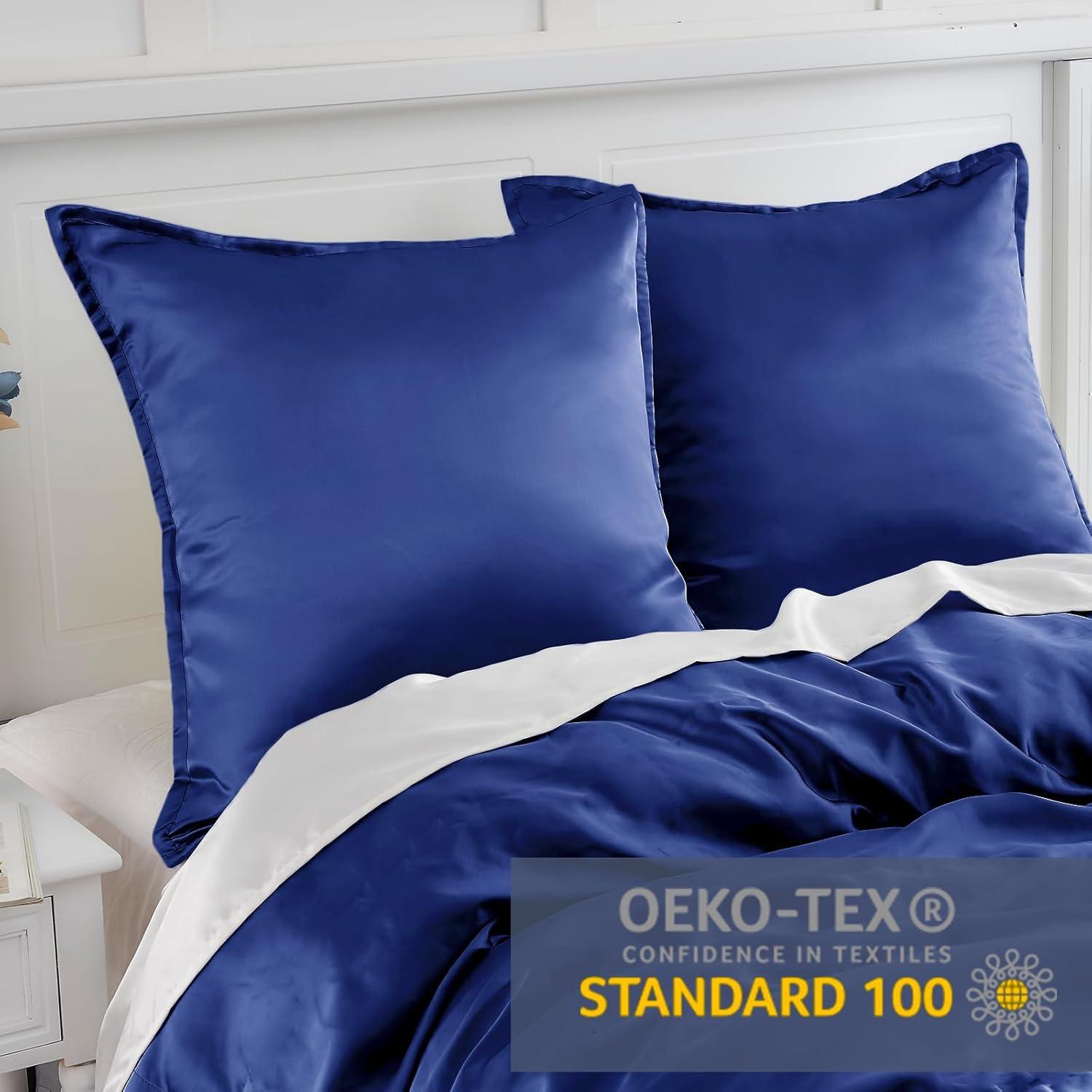 Satin Kissenbezug Set 80x80 2er Weich Silk Pillowcase Navy