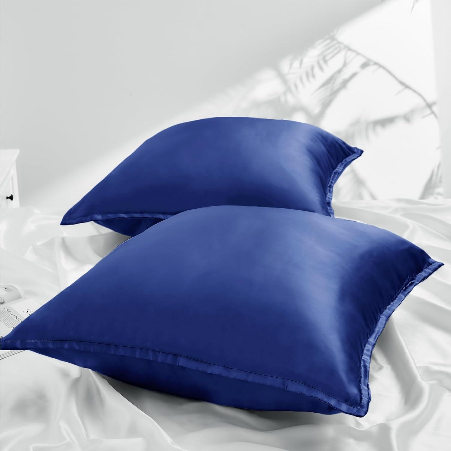 Satin Kissenbezug 80x80 Navy 2er Set Reißverschluss weich Curly Haar