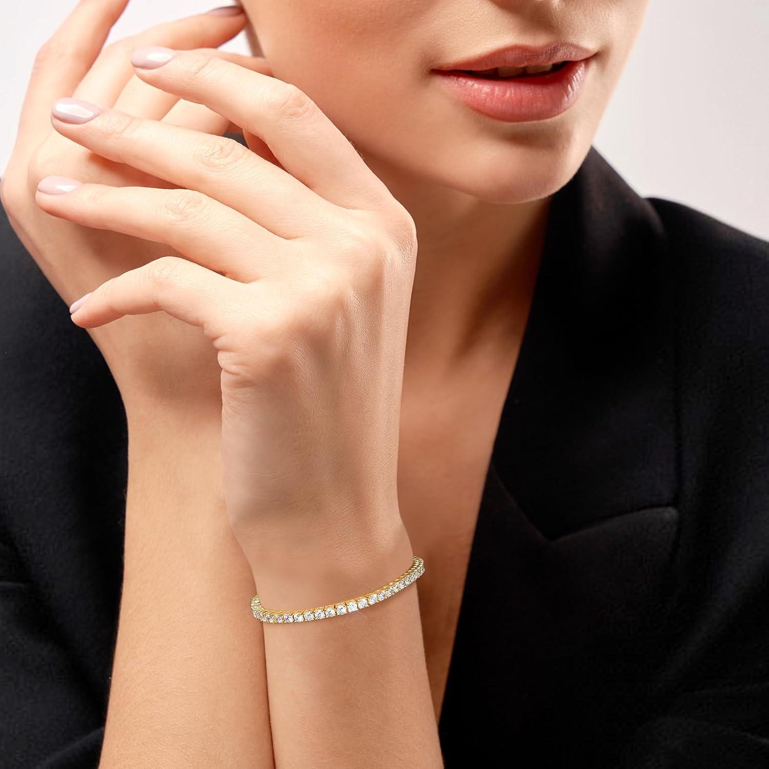 Damen Tennisarmband 14K Gold beschichtet Zirkonia Kristall