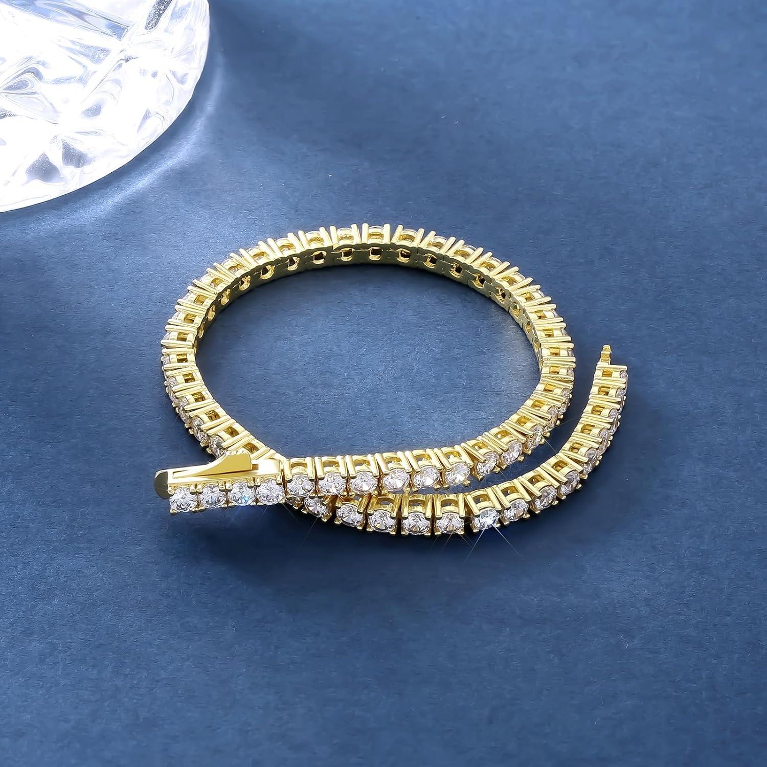 Gold Tennisarmband Damen 14K Weißgold Zirkonia Kristall 19cm