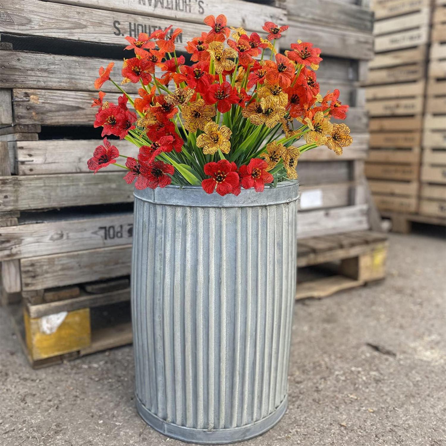 Künstliche UV-beständige Blumenstrauß für Draußen, 12 Stück, 6 Farben