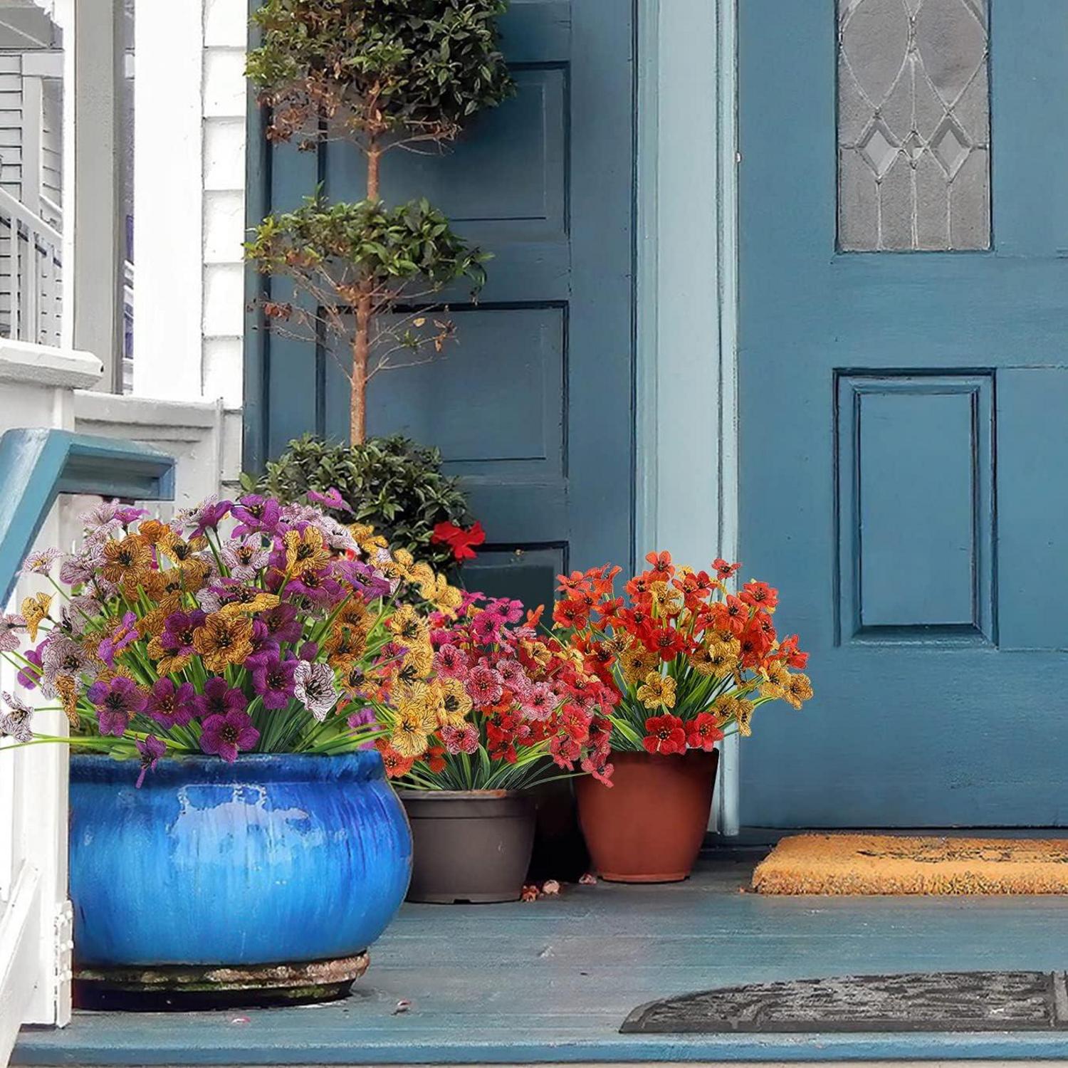 Kunstblumen für Draußen UV-beständig, 12 Stück Mehrfarbig