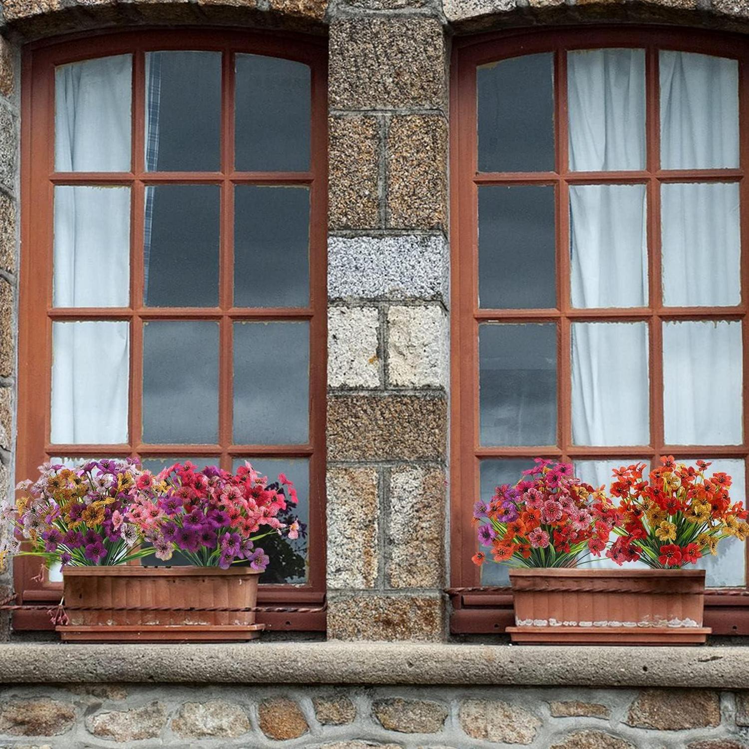 Künstliche UV-beständige Blumenstrauß für Draußen, 12 Stück, 6 Farben