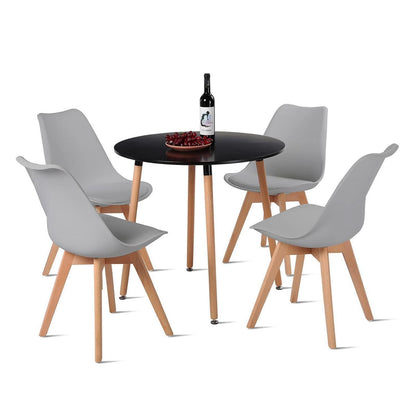 Runder Esstisch mit 4 Stühlen – Nordisches Design Schwarz/Grau