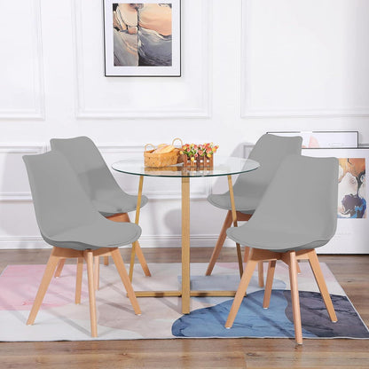 Runder Glastisch mit 4 Grau Stühlen – Essgruppe 80x80cm
