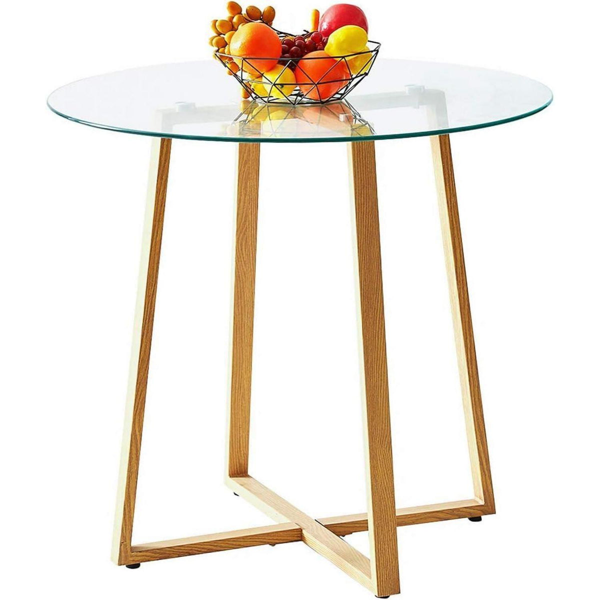 Runder Glastisch mit 4 Grau Stühlen – Essgruppe 80x80cm