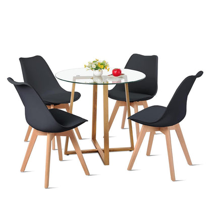 Runder Glastisch mit 4 Stühlen – Essgruppe für Küche & Wohnzimmer