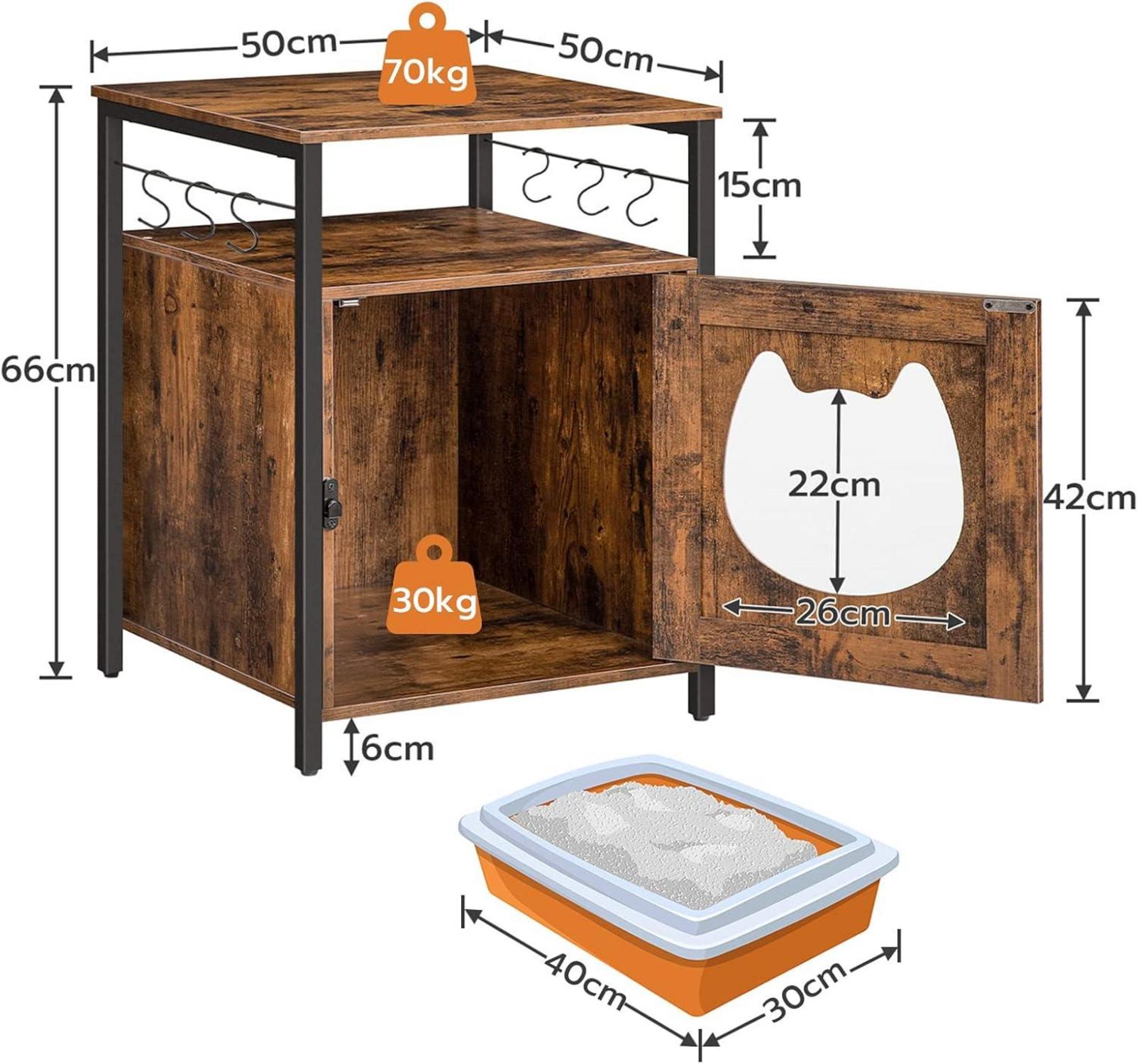 HOOBRO Katzenklo Schrank Holz 6 Haken Dunkelbraun 50x50x66 cm