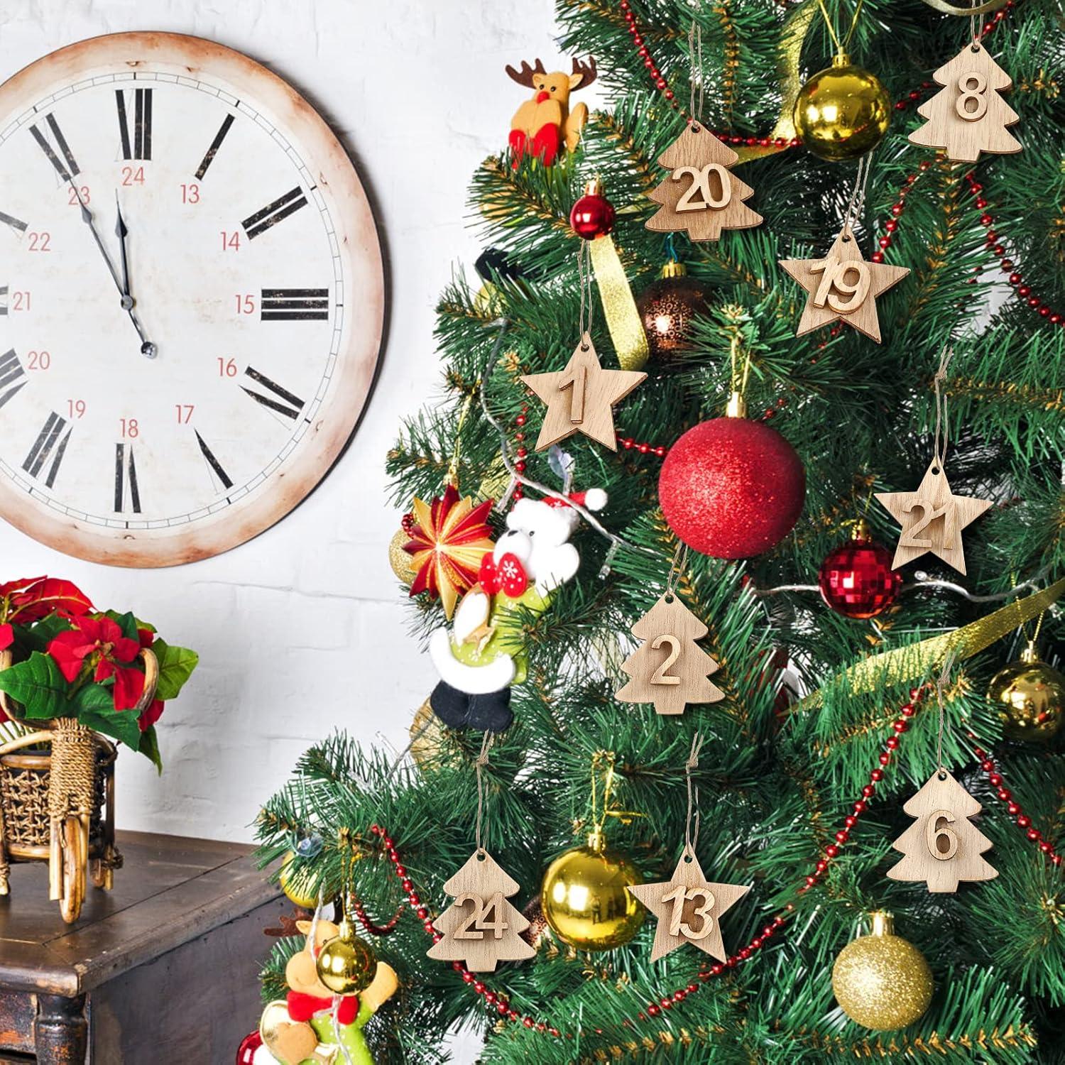 Adventskalender Holzanhänger Weihnachtsbaum Deko 24 Zahlen Countdown