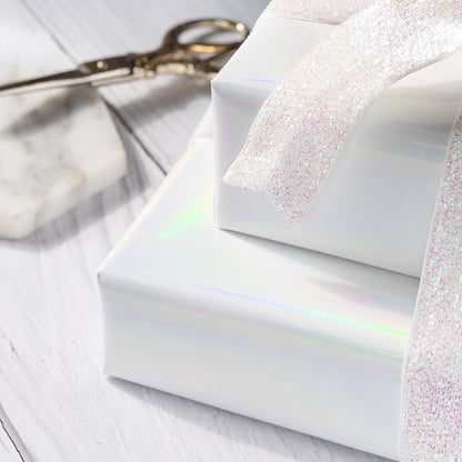 RUSPEPA Weißes Metallic Geschenkpapier Mini-Rolle 43cm x 10m