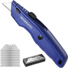 WORKPRO Premium Teppichmesser Vollmetall mit 10 Klingen Blau