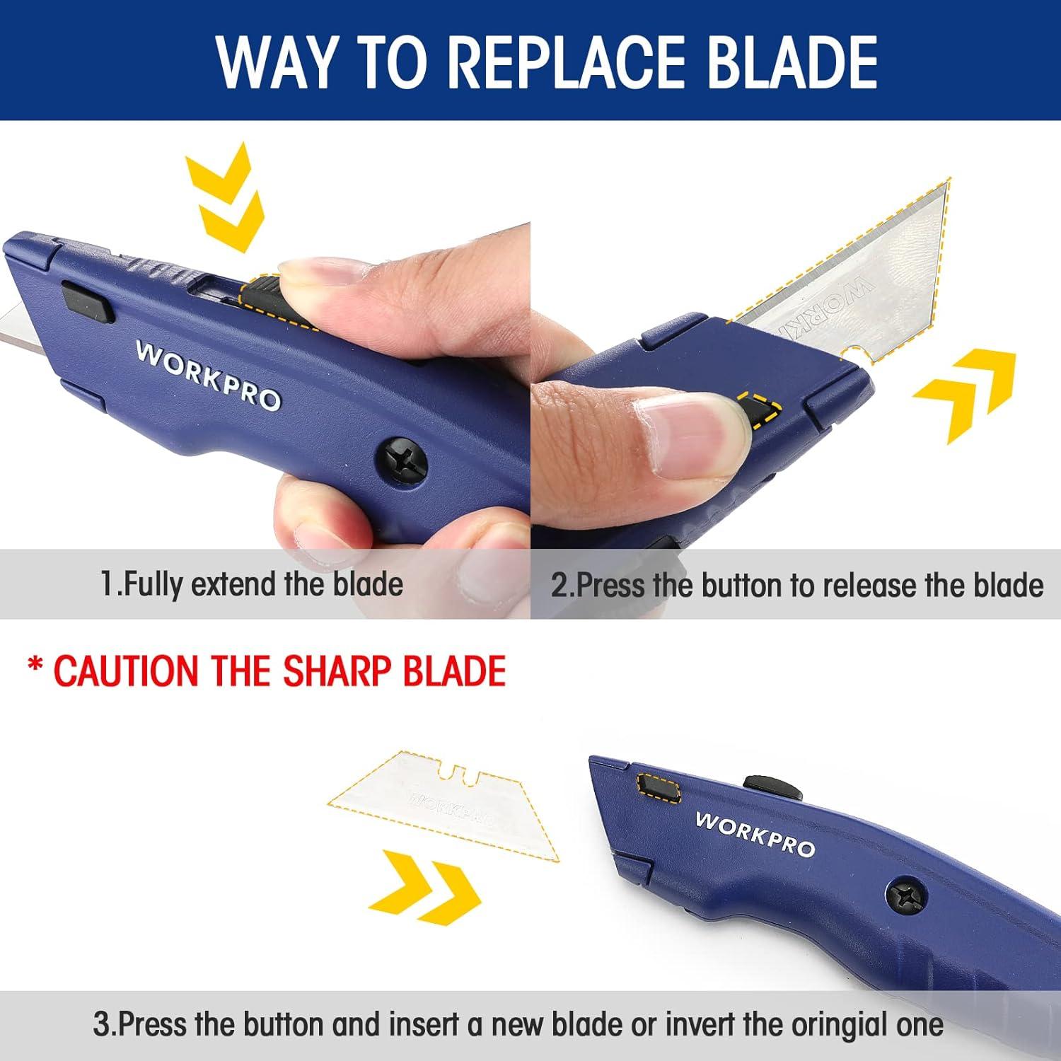 Premium Teppichmesser aus Vollmetall mit 10 Klingen, Blau