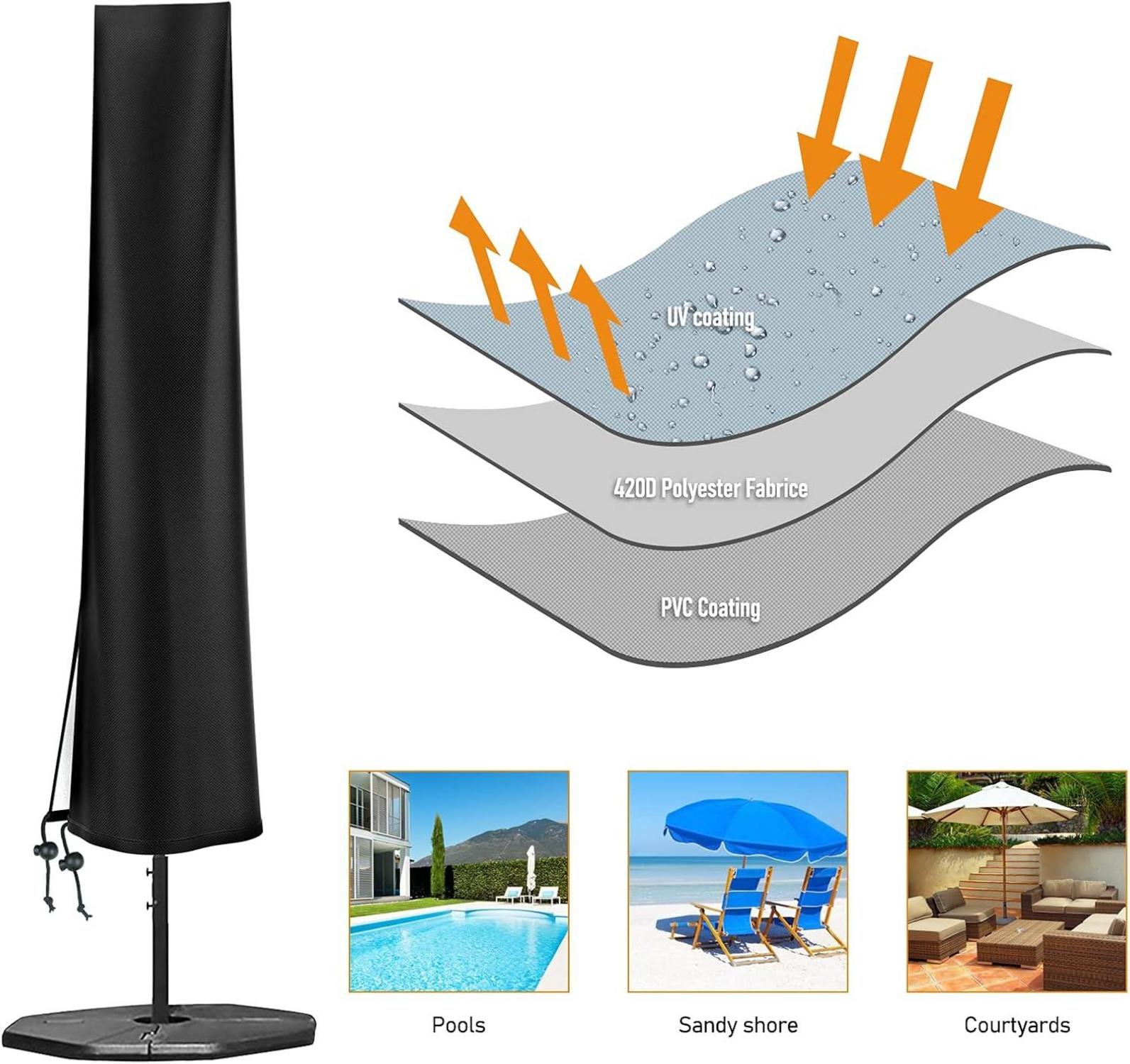 Wetterfeste Schirmhülle 170cm Schwarz, Oxford 420D, Sonnenschirm Abdeckung