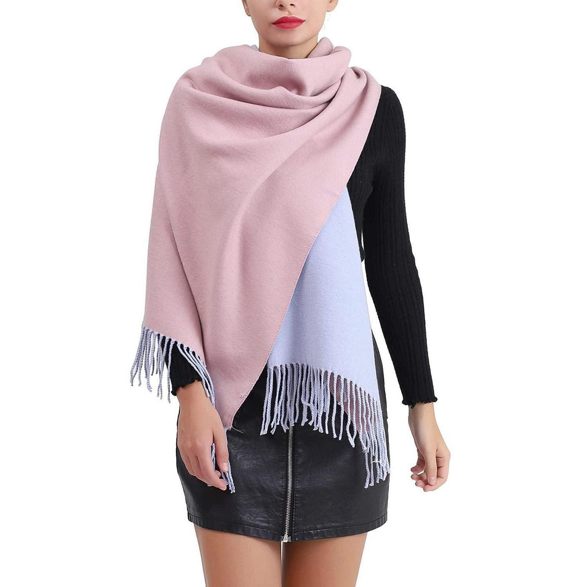 Damen Schal kuschelweich Karo Rosa Blau Elegant Komfortabel
