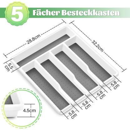 Besteckkasten Schublade Besteckeinsatz 5 Fächer weiß-grau