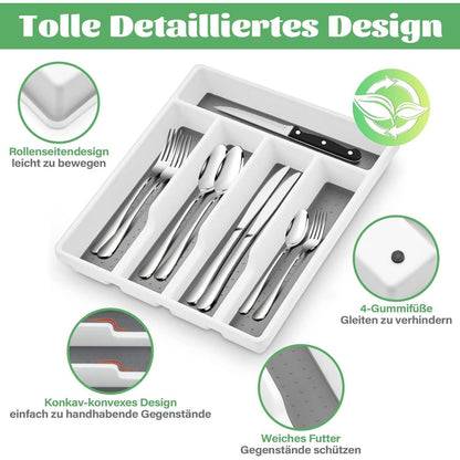 Besteckkasten Schublade Besteckeinsatz 5 Fächer weiß-grau