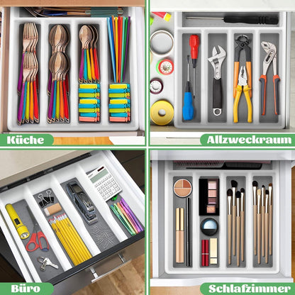 Besteckkasten Schublade Besteckeinsatz 5 Fächer weiß-grau