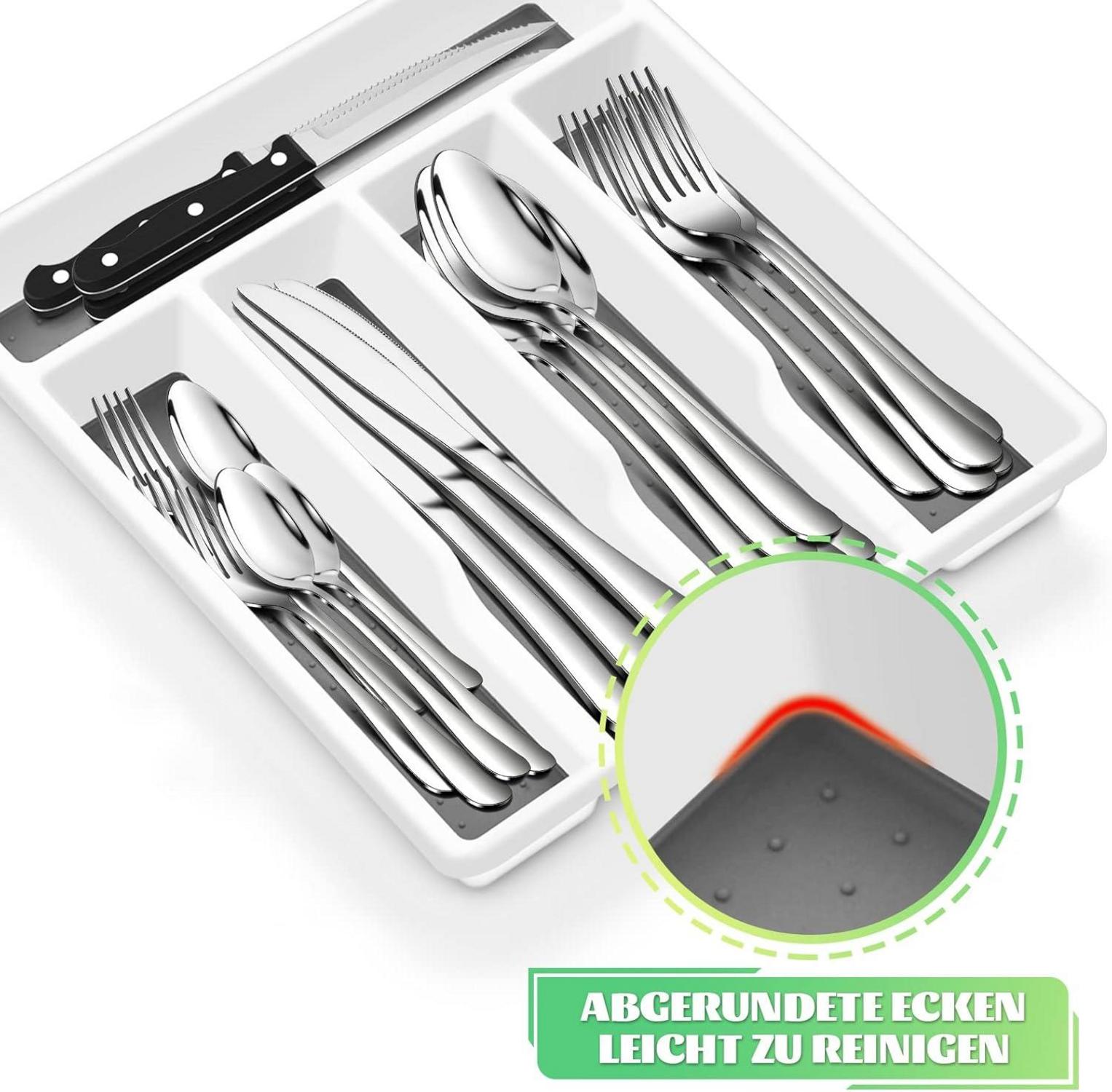 Homikit Besteckkasten Kunststoff mit 5 Fächern Weiß Grau