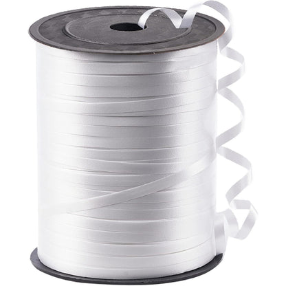 PartyWoo Geschenkband Weiß 450m Glänzendes Ballonband 1