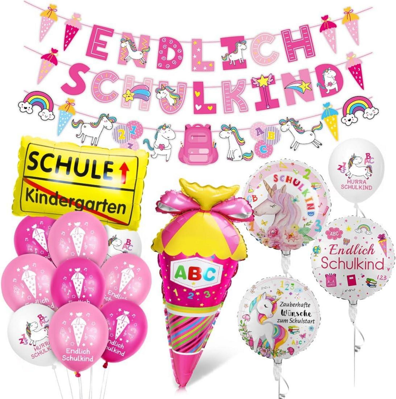 Einschulung Mädchen Deko Einhorn Schulbeginn Partyset