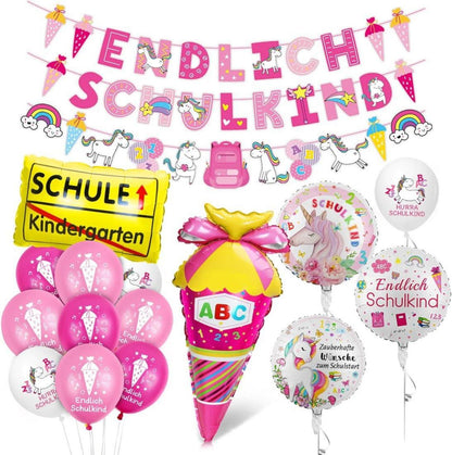 Einschulung Mädchen Deko Einhorn Schulbeginn Partyset