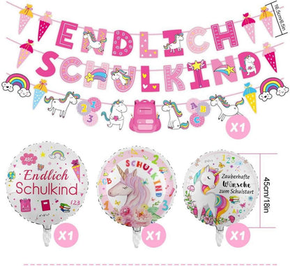 Einschulung Mädchen Deko Einhorn Schulbeginn Partyset