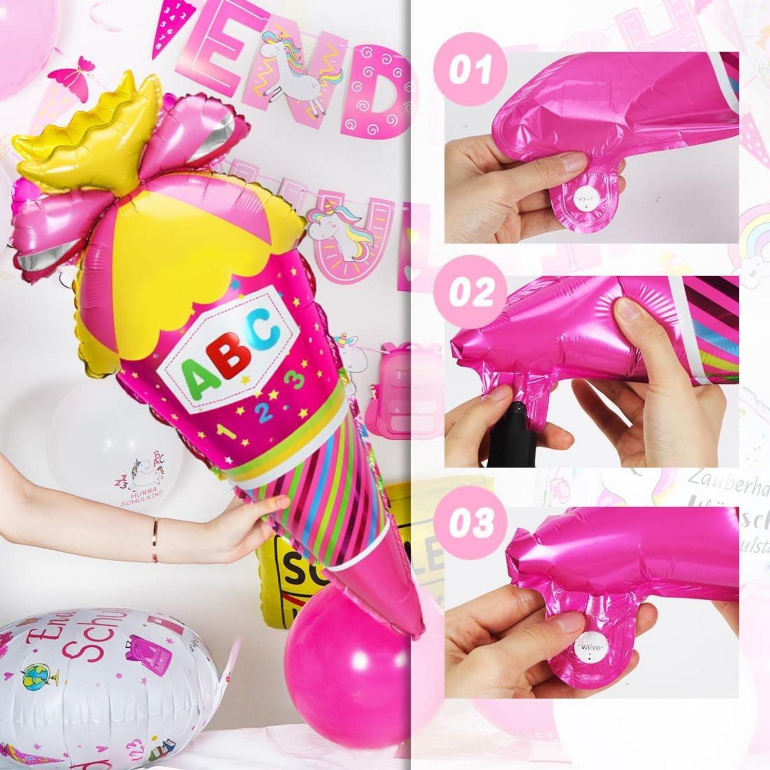 Einschulung Deko Set Mädchen Einhorn Schule Luftballon Banner Zuckertüte