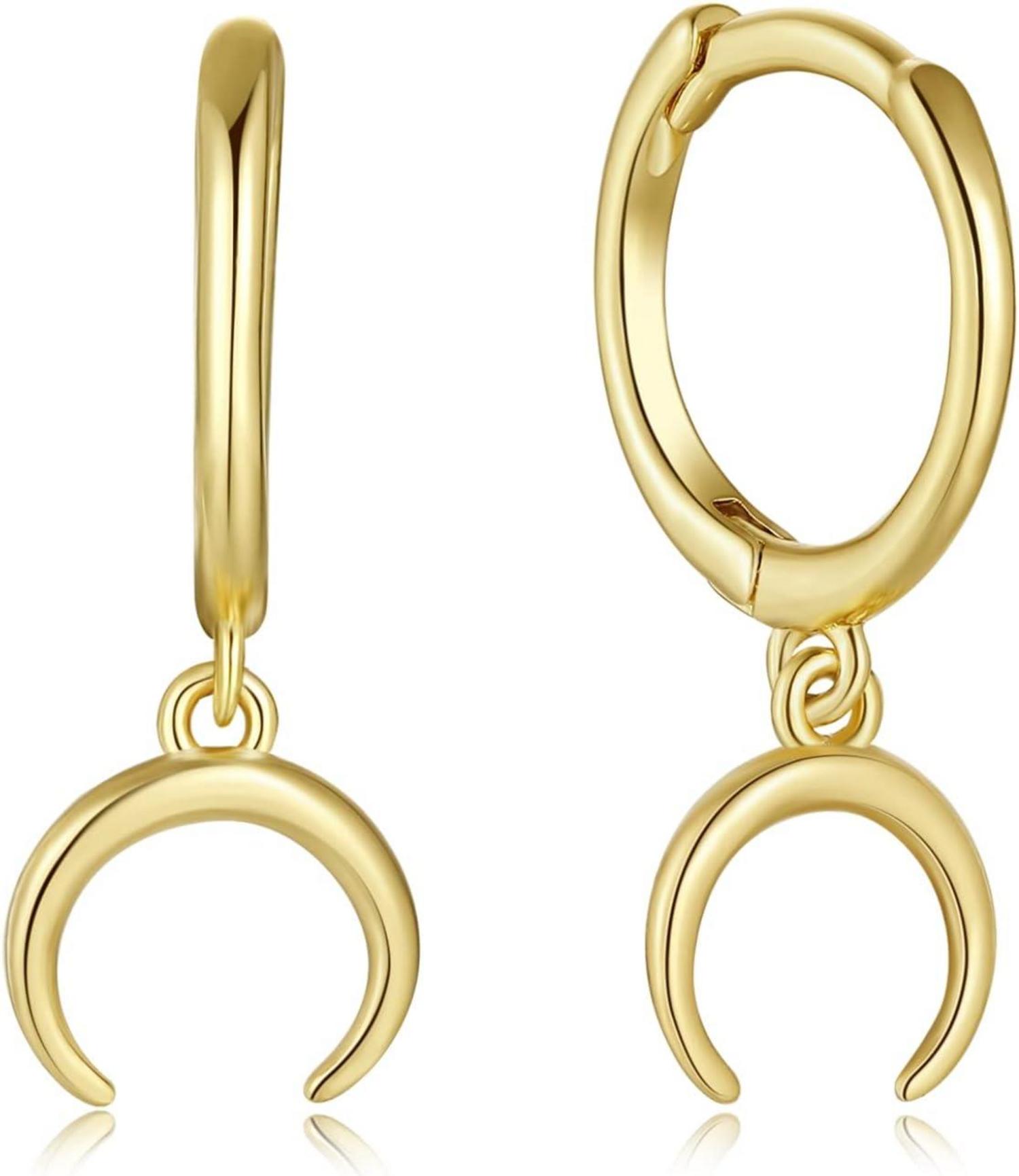 Sterling Silber Gold Creolen Ohrringe Mond Design 925 Hypoallergen