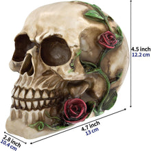 Menschlicher Totenkopf Schädel mit Rosen Naturharz Haloween